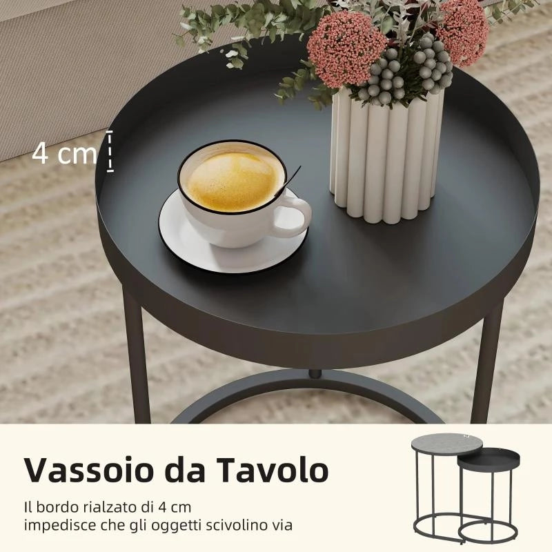 SET 2 TAVOLINI DA SALOTTO IMPILABILI IN STILE INDUSTRIALE, IN LEGNO E METALLO, Ï42X54 CM E Ï36.5X48.5 CM, GRIGIO E NERO
