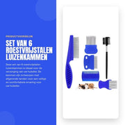 Kit di cura pelo per animali professionale - Doppia lama per pulci - Acciaio inossidabile - Kam per animali - Kam con denti arrotondati - Incluso 6 pezzi