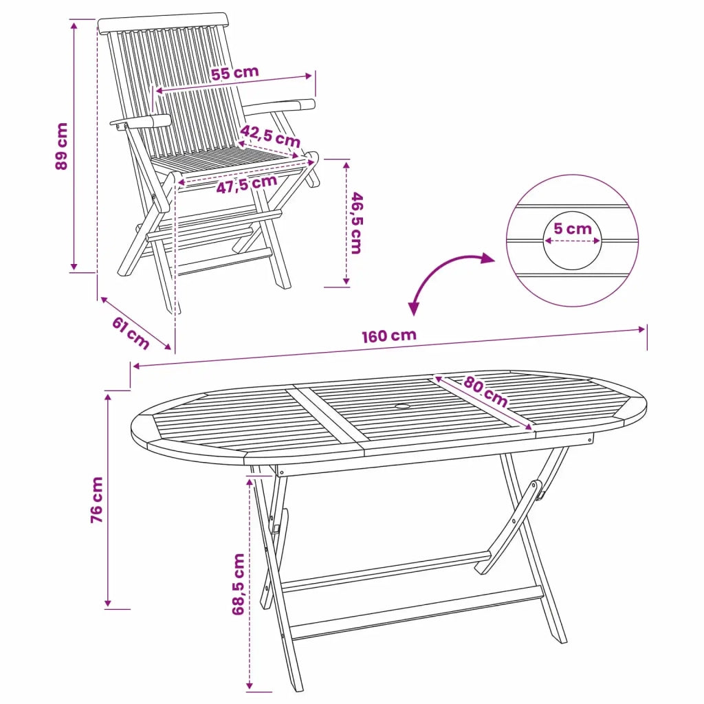 Set di Mobili da Giardino 9 pz Naturale Legno di teak solido 3418865