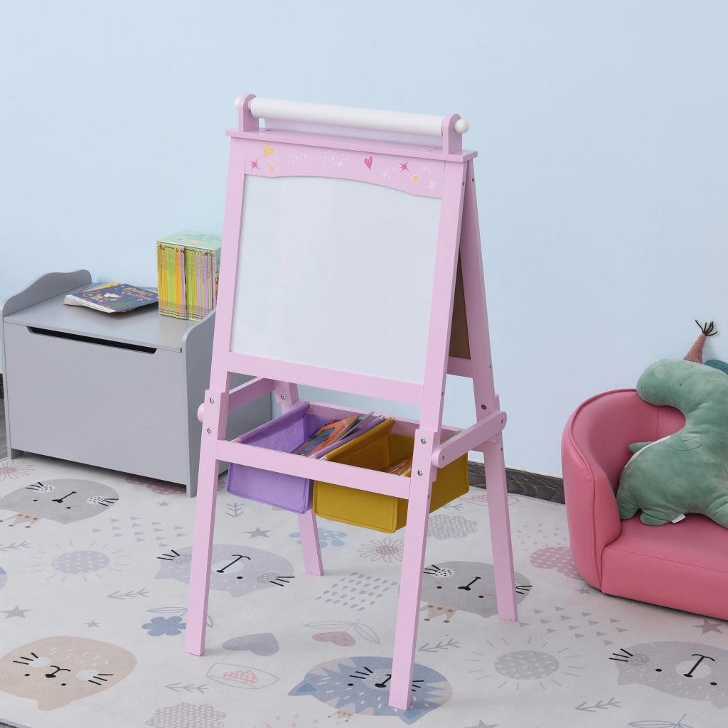 Lavagnetta per Bambini 3 in 1 ¨C zephmum ¨C Legno Rosa con Cavalletto