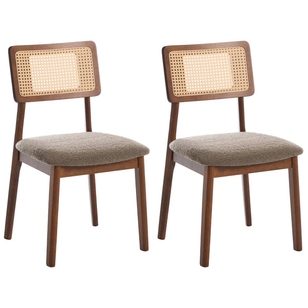 Set di 2 Sedie da Pranzo Marroni in Tessuto Bouclé con Seduta Imbottita, Schienale in Tessuto e Struttura in Legno Embar