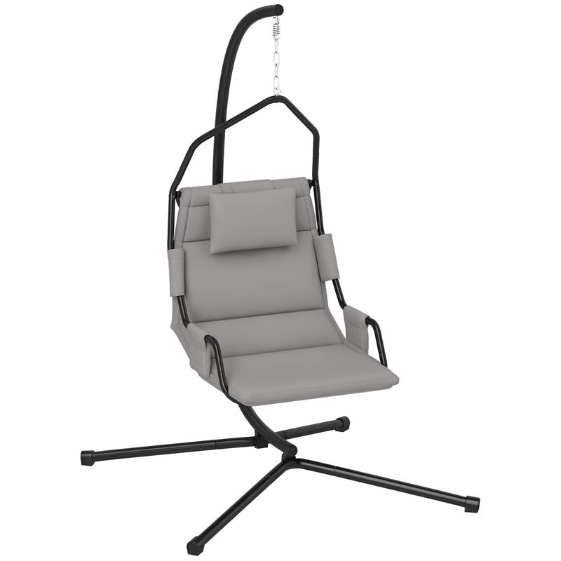 AMACA A DONDOLO IMBOTTITA CON CUSCINO, GANCIO E CATENA, IN ACCIAIO E POLIESTERE, 118X98X192 CM, GRIGIO E NERO