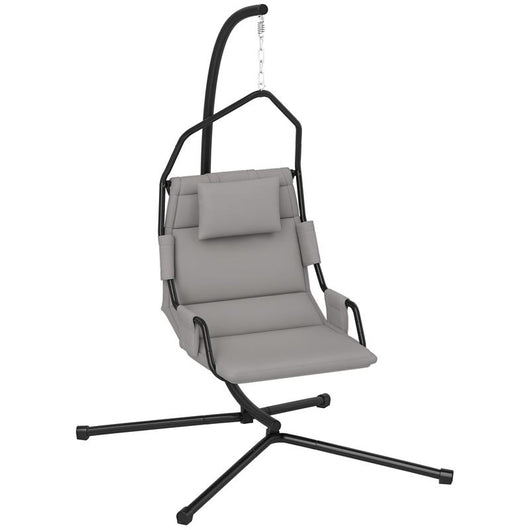 AMACA A DONDOLO IMBOTTITA CON CUSCINO, GANCIO E CATENA, IN ACCIAIO E POLIESTERE, 118X98X192 CM, GRIGIO E NERO
