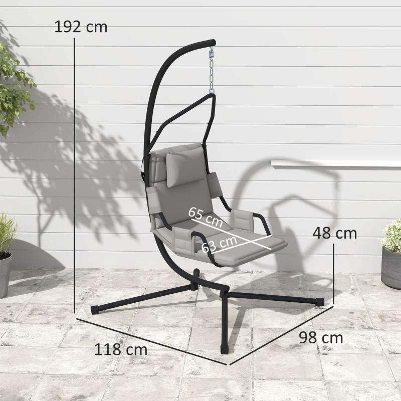 AMACA A DONDOLO IMBOTTITA CON CUSCINO, GANCIO E CATENA, IN ACCIAIO E POLIESTERE, 118X98X192 CM, GRIGIO E NERO