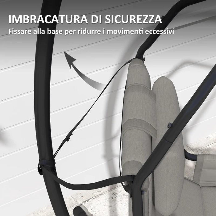 AMACA A DONDOLO IMBOTTITA CON CUSCINO, GANCIO E CATENA, IN ACCIAIO E POLIESTERE, 118X98X192 CM, GRIGIO E NERO