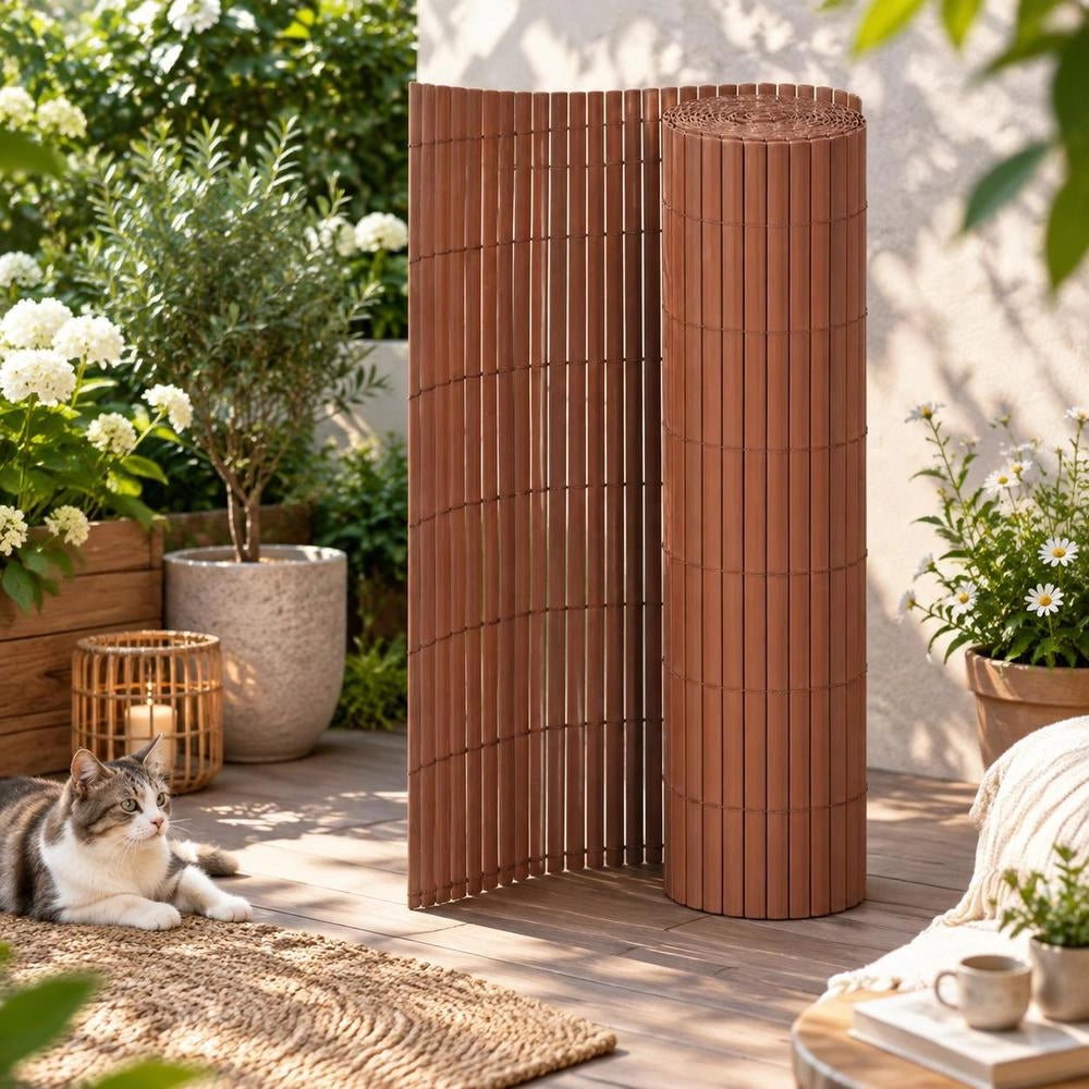 Double-sided PVC Garden Fence, 90 X 300 Cm, Brown