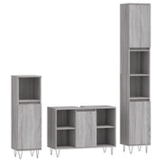 Set Mobili da Bagno | Armadio da bagno 3 pz Grigio Sonoma in Legno Multistrato