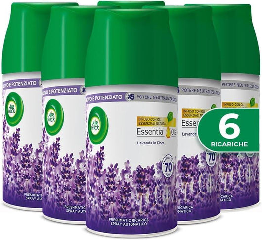 AIR WICK SET DA 6 SPRAY AUTOMATICO POTERE NEUTRALIZZA ODORI INFUSO CON PLI FRAGRANZA LAVANDA IN FIORE FINO A 70 GIORNI 250 ML