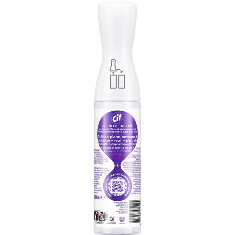 CIF SPRAY INFINITE+CLEAN LAVANDA E EUALIPTO TRIGGER 280 ML TUTTO IN UNO PULITO A LUNGO PROBIOTICI NATURALI