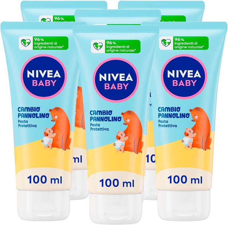 NIVEA BABY SET DA 6 PZ CAMBIO PANNOLINO PASTA PROTETTIVA 100 ML CREMA CAMBIO PANNOLINO LENITIVA ED EMOLLIENTE
