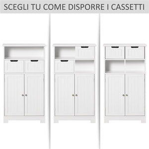 MOBILE BAGNO MULTIUSO CON ARMADIETTO 2 ANTE MENSOLA E 2 CASSETTI BIANCO