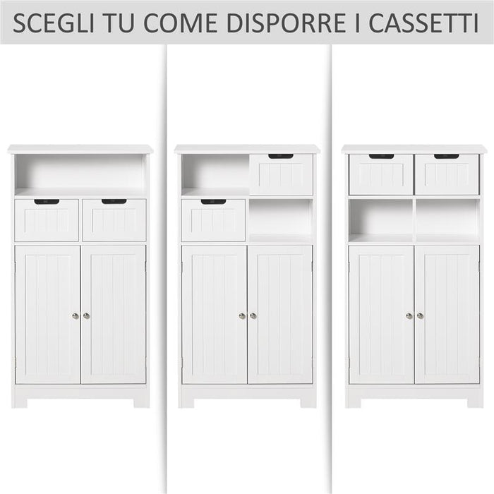 MOBILE BAGNO MULTIUSO CON ARMADIETTO 2 ANTE MENSOLA E 2 CASSETTI BIANCO