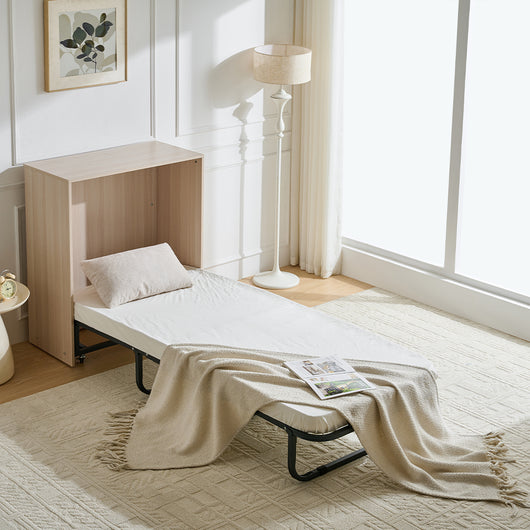 Mobile Letto a Scomparsa Singolo Salvaspazio Olmo con Materasso e Rete Incluso