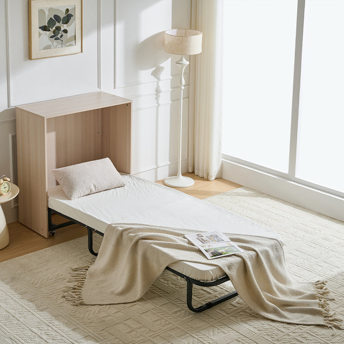 Mobile Letto a Scomparsa Singolo Salvaspazio Olmo con Materasso e Rete Incluso