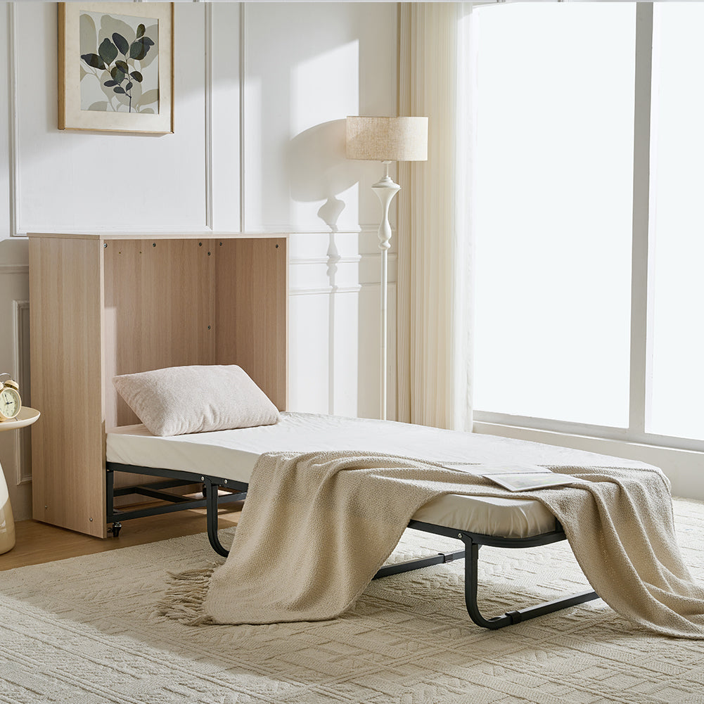 Mobile Letto a Scomparsa Singolo Salvaspazio Olmo con Materasso e Rete Incluso