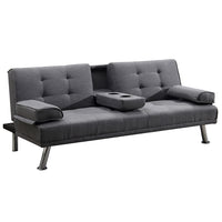 Divano Convertibile 2in1 in Tessuto Grigio Cuscini e Bracciolo con Portabibite