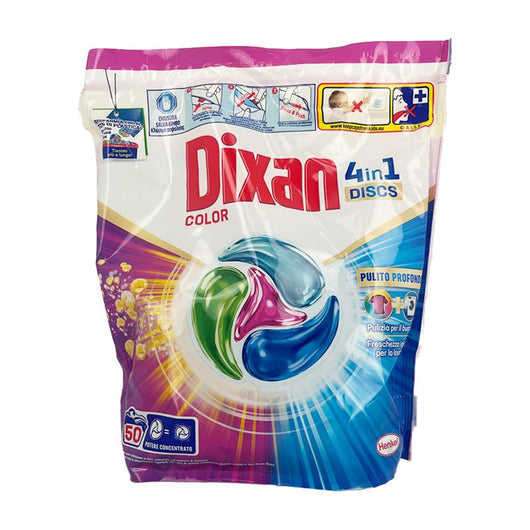 DIXAN COLOR 4 IN 1 DISCS PULITO PROFONDO PULIZIA PER IL BUCATO FRESCHEZZA IGENICA PER LA LAVATRICE POTERE CONCENTRATO 50 DISAGGI 825 G