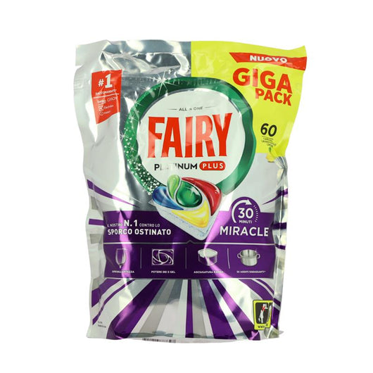 FAIRY MIRACLE 30 MINUTI  - 60 CAPS  - LAVASTOVIGLIE -  PLATINUM PLUS LEMON AZIONE RAPIDA, BRILLANTEZZA E PROTEZIONE