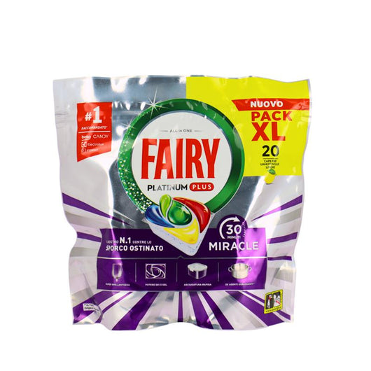 FAIRY MIRACLE 30 MINUTI  - 20 CAPS  - LAVASTOVIGLIE -  PLATINUM PLUS LEMON AZIONE RAPIDA, BRILLANTEZZA E PROTEZIONE