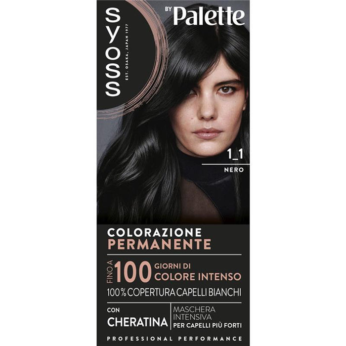 PALETTE SYOSS COLORAZIONE PERMANENTE 100% COPERTURA CAPELLI BIANCHI PER CAPELLI PIÙ FORTI 1.1 NERO