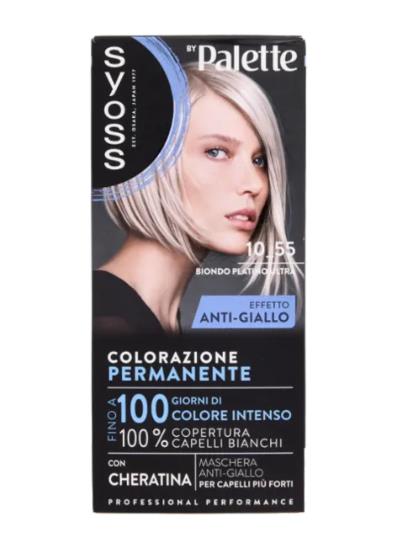 PALETTE SYOSS COLORAZIONE PERMANENTE EFFETTO ANTI-GIALLO 100% COPERTURA CAPELLI BIANCHI 10.55 BIONDO PLATINO ULTRA