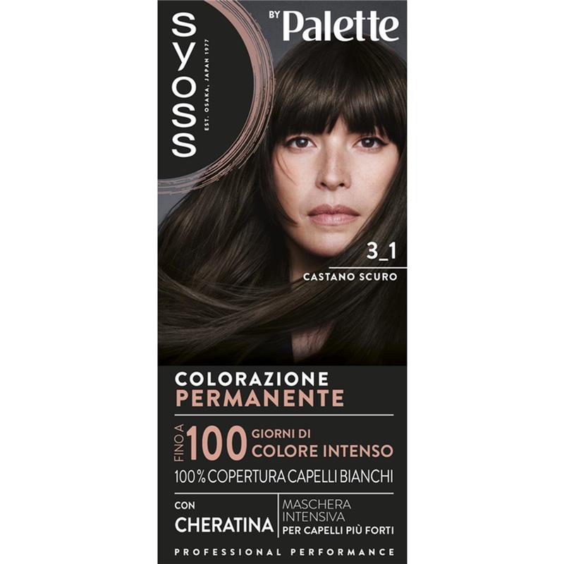 PALETTE SYOSS COLORAZIONE PERMANENTE 100% COPERTURA CAPELLI BIANCHI PER CAPELLI PIÙ FORTI 3.1 CASTANO SCURO
