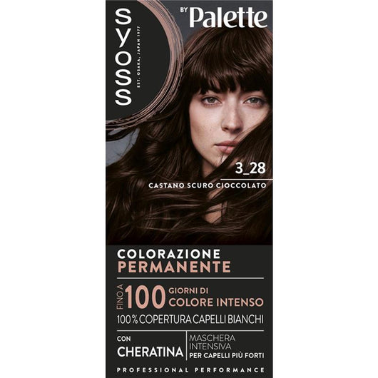 PALETTE SYOSS COLORAZIONE PERMANENTE 100% COPERTURA CAPELLI BIANCHI PER CAPELLI PIÙ FORTI 3.28 CASTANO SCURO CIOCCOLATO