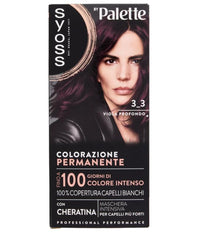 PALETTE SYOSS COLORAZIONE PERMANENTE 100% COPERTURA CAPELLI BIANCHI PER CAPELLI PIÙ FORTI 3.3 VIOLA PROFONDO