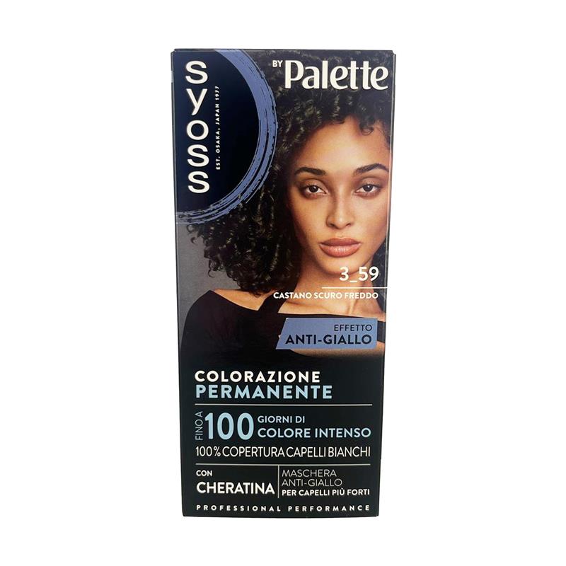 PALETTE SYOSS COLORAZIONE PERMANENTE 100% COPERTURA CAPELLI BIANCHI EFFETTO ANTI-GIALLO 3.59 CASTANO SCURO FREDDO