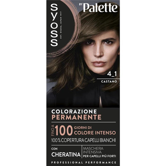 PALETTE SYOSS COLORAZIONE PERMANENTE 100% COPERTURA CAPELLI BIANCHI PER CAPELLI PIÙ FORTI 4.1 CASTANO