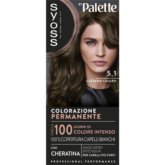 PALETTE SYOSS COLORAZIONE PERMANENTE 100% COPERTURA CAPELLI BIANCHI PER CAPELLI PIÙ FORTI 5.1 CASTANO CHIARO