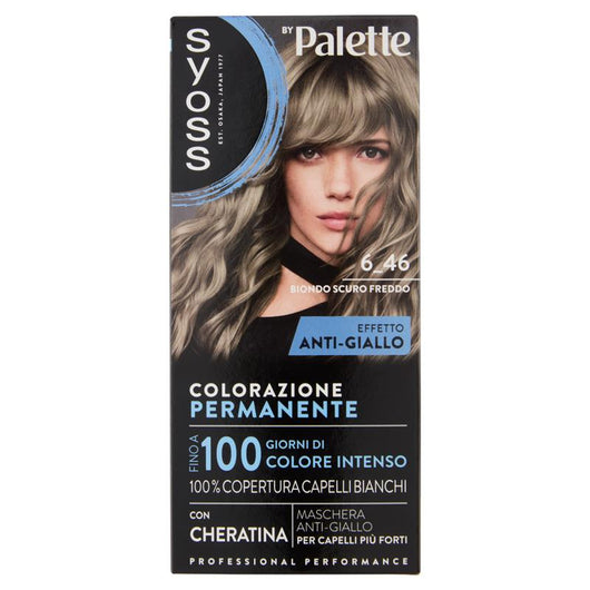 PALETTE SYOSS COLORAZIONE PERMANENTE 100% COPERTURA CAPELLI BIANCHI EFFETTO ANTI-GIALLO 6.46 BIONDO SCURO FREDDO