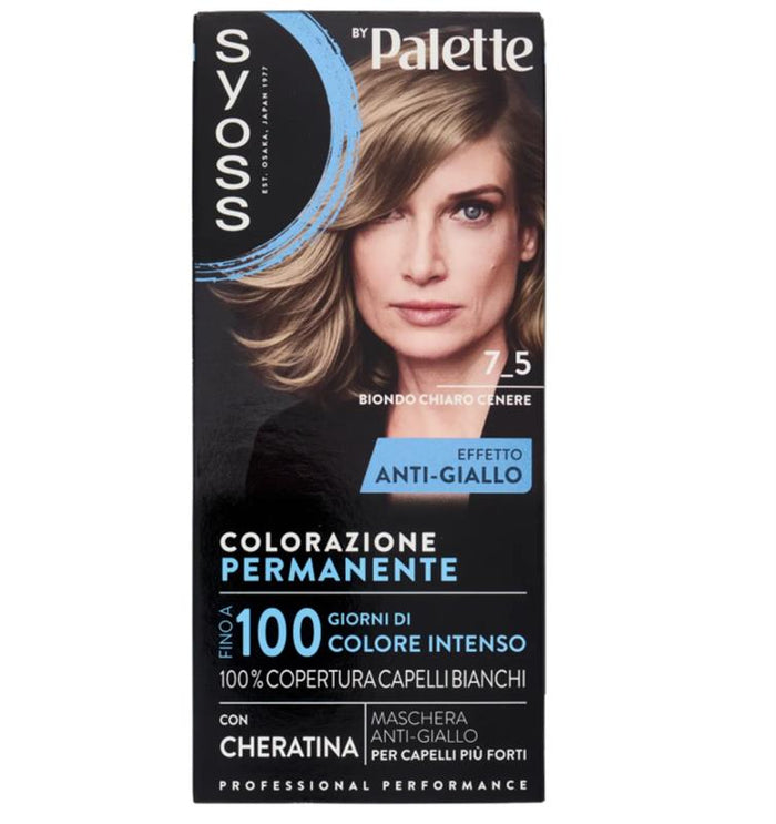 PALETTE SYOSS COLORAZIONE PERMANENTE 100% COPERTURA CAPELLI BIANCHI EFFETTO ANTI-GIALLO 7.5 BIONDO CHIARO CENERE