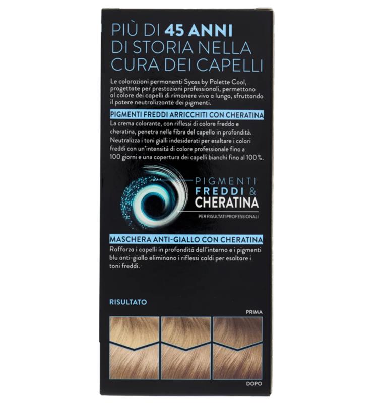 PALETTE SYOSS COLORAZIONE PERMANENTE 100% COPERTURA CAPELLI BIANCHI EFFETTO ANTI-GIALLO 7.5 BIONDO CHIARO CENERE