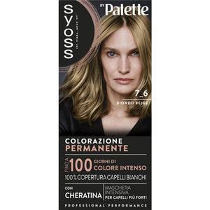PALETTE SYOSS COLORAZIONE PERMANENTE 100% COPERTURA CAPELLI BIANCHI PER CAPELLI PIÙ FORTI 7.6 BIONDO BEIGE