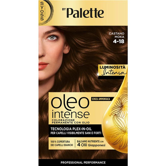 PALETTE SYOSS OLEO INTENSE COLORAZIONE PERMANENTE CON OLIO SENZA AMMONIACA CON 4 OLII GIAPPONESI 4.18 CASTANO MOKA