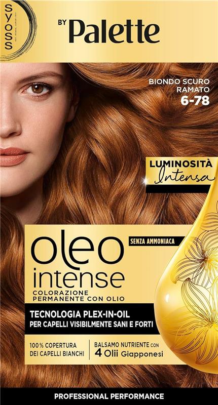 PALETTE SYOSS OLEO INTENSE COLORAZIONE PERMANENTE CON OLIO SENZA AMMONIACA CON 4 OLII GIAPPONESI 6.78 BIONDO SCURO