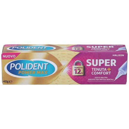 POLIDENT POWER MAX SUPER TENUTA + COMFORT GUSTO NEUTRO ADESIVO PER PROTESI DENTALI 12H DI TENUTA 40 G