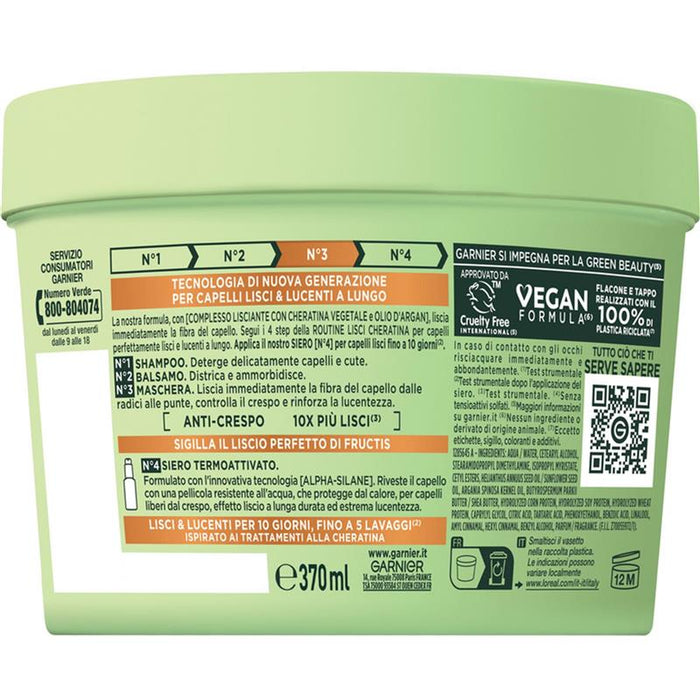 GARNIER FRUCTIS MASCHERA CAPELLI LISCI CHERATINA N°3 CAPELLI CRESPI, SECCHI E SPENTI VASO 370 ML