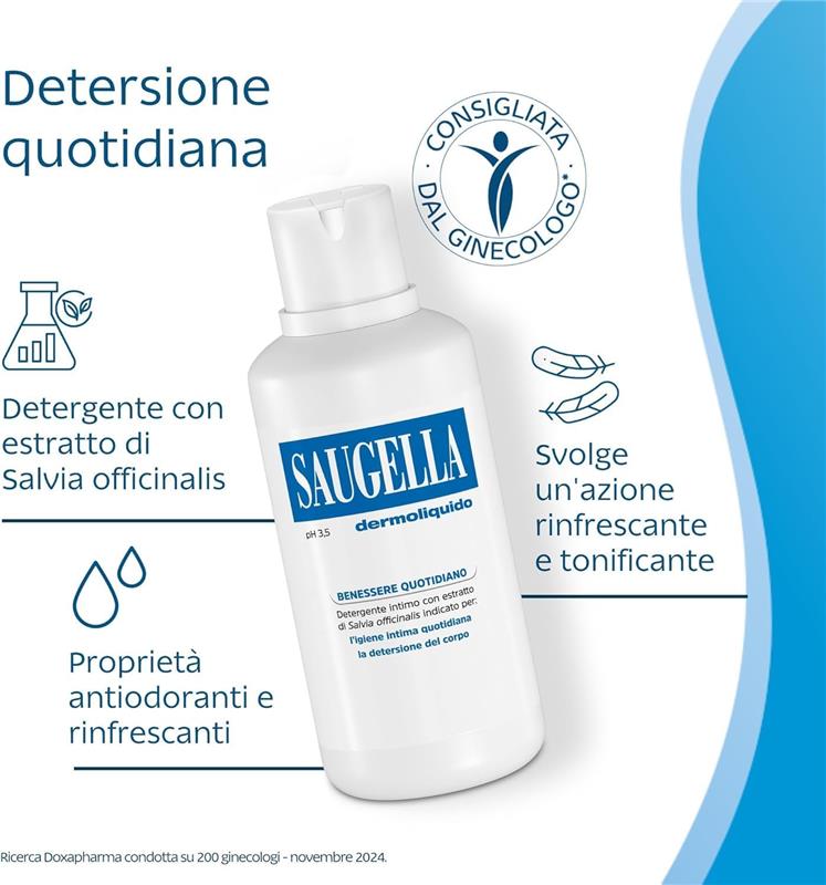 SAUGELLA DETERGENTE INTIMO PH 1,5  CON ESTRATTO DI SALVIA OFFICINALIS PER BENESSERE QUOTIDIANO 250 ML