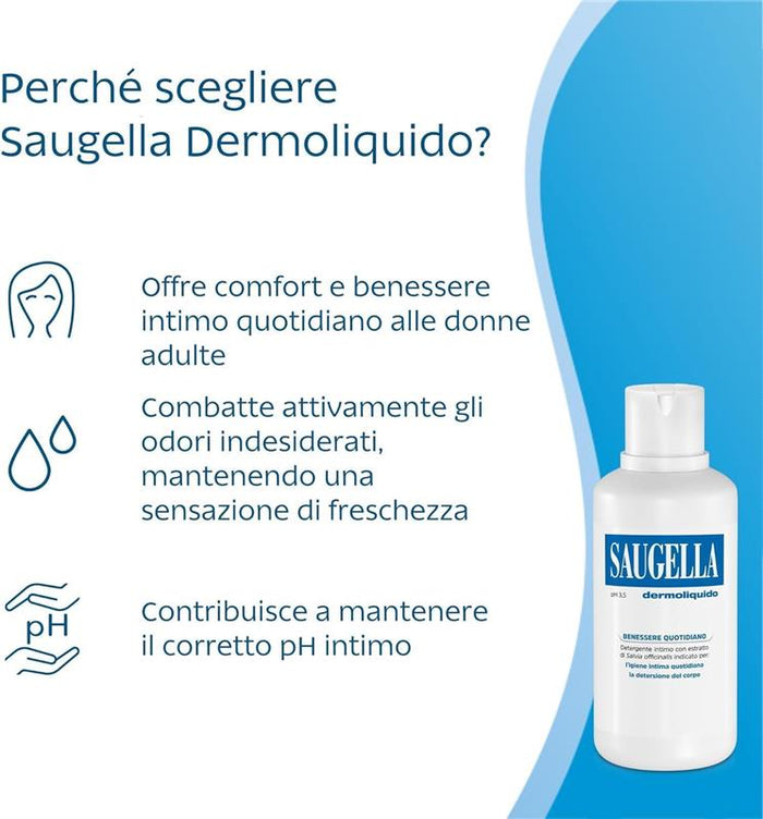 SAUGELLA DETERGENTE INTIMO PH 1,5  CON ESTRATTO DI SALVIA OFFICINALIS PER BENESSERE QUOTIDIANO 250 ML