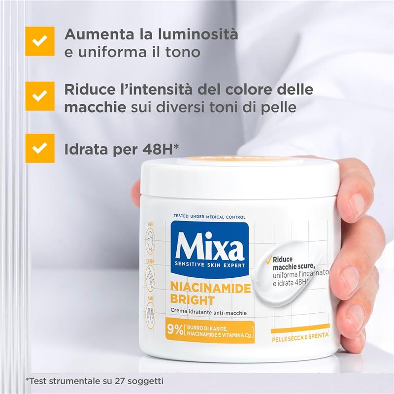 MIXA SENSITIVE SKIN EXPERT CREMA IDRATANTE ANTI-MACCHIE NIACINAMIDE BRIGHT 400 ML VISO,CORPO E MANI
