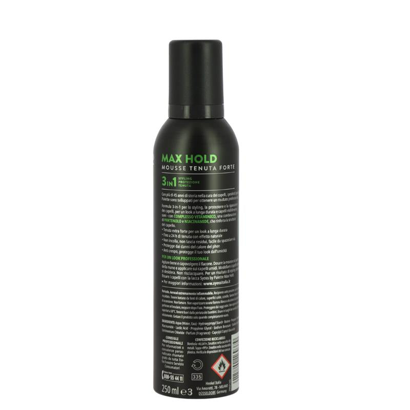 SYOSS BY PALETTE MOUSSE MAX HOLD TENUTA FORTE CON COMPLESSO VITAMINCO 3IN1 STYLING, PROTEZIONE, TENUTA 250 ML