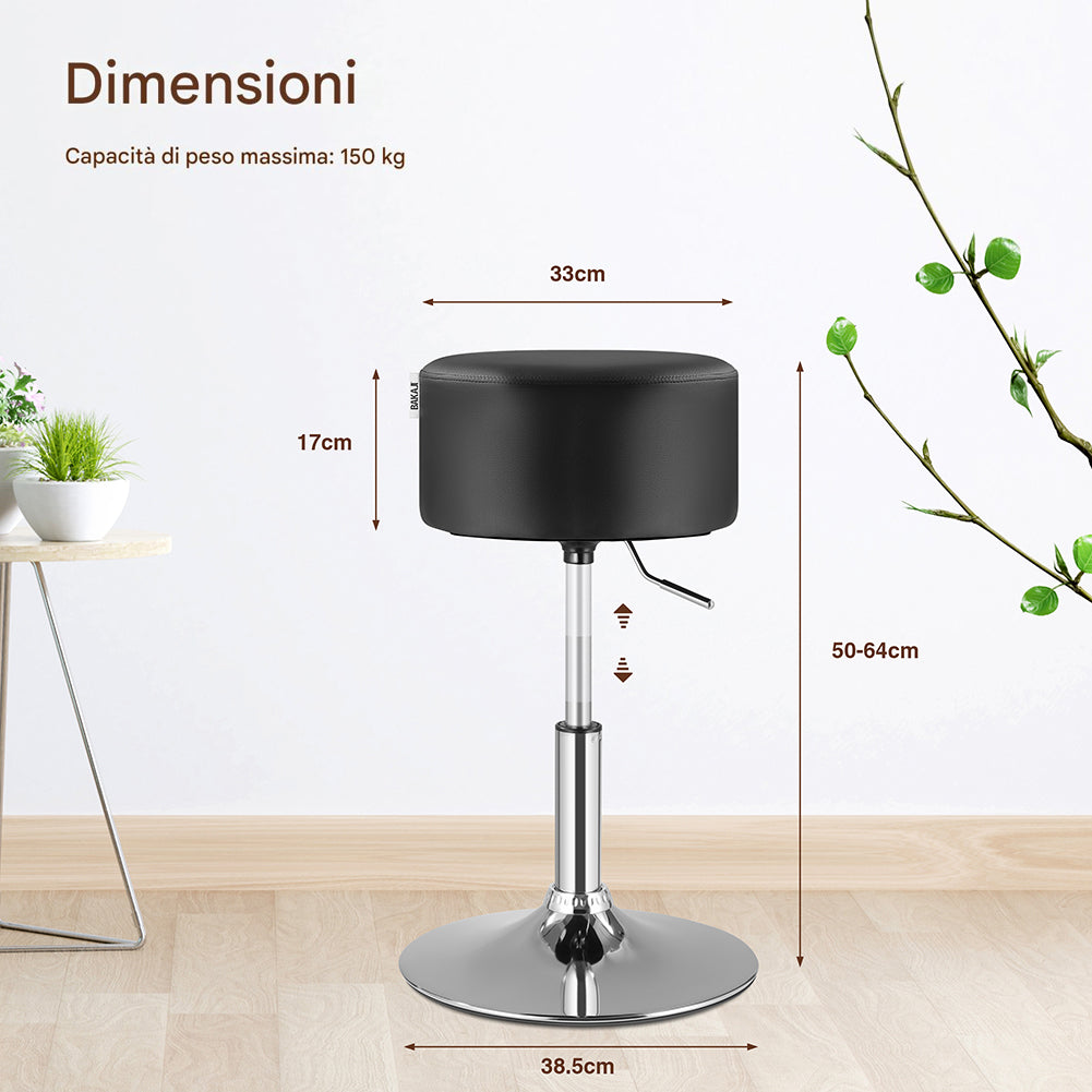 Sgabello Lavoro Make Up Toeletta Seduta Rotante Altezza Regolabile Comodo 130kg Nero