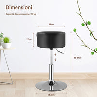 Sgabello Lavoro Make Up Toeletta Seduta Rotante Altezza Regolabile Comodo 130kg Nero