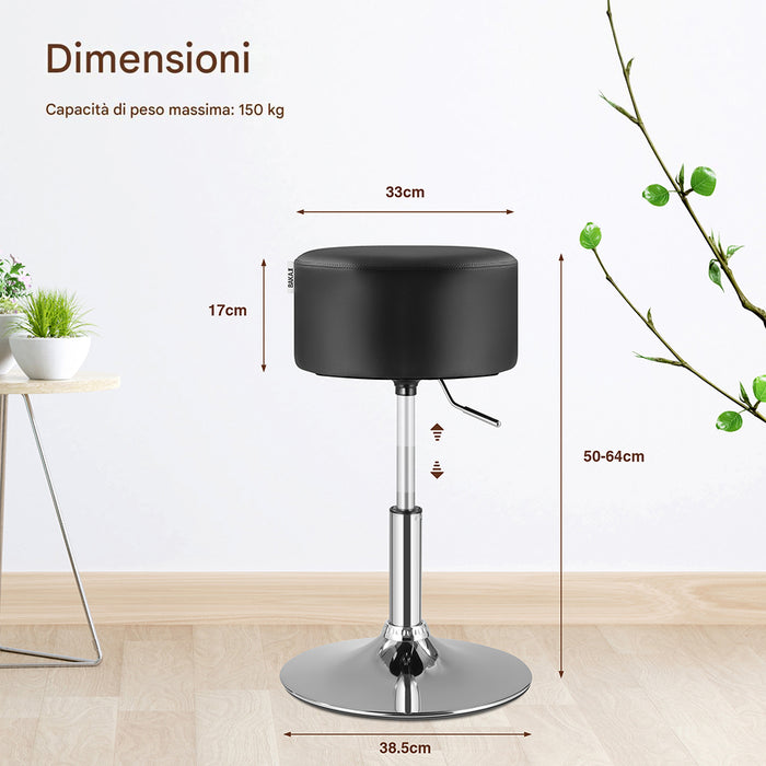 Sgabello Lavoro Make Up Toeletta Seduta Rotante Altezza Regolabile Comodo 130kg Nero