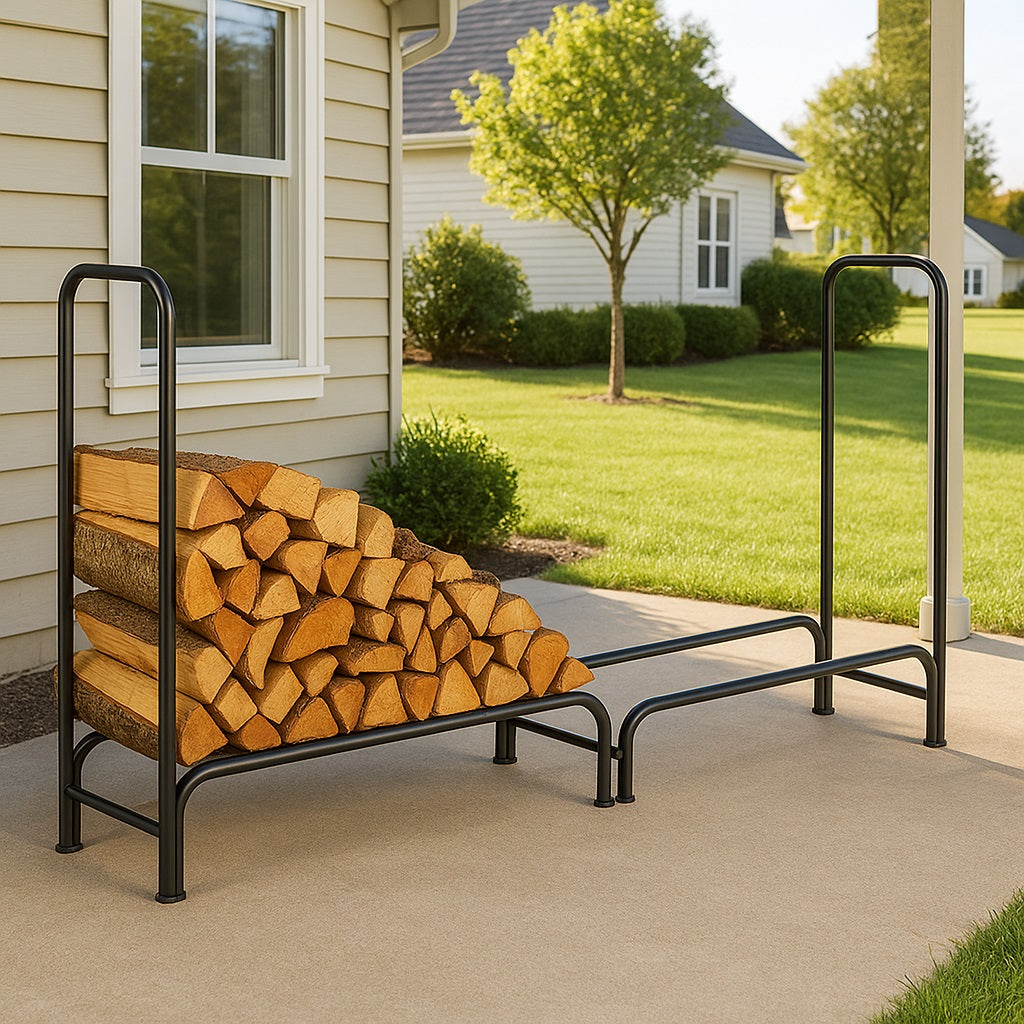 Portalegna in Metallo Interno Esterno Legnaia Camino Stufa 240x35x120cm Nero