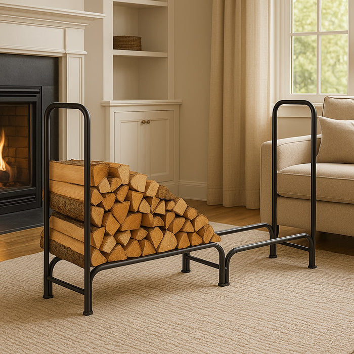 Portalegna in Metallo Interno Esterno Legnaia Camino Stufa 240x35x120cm Nero