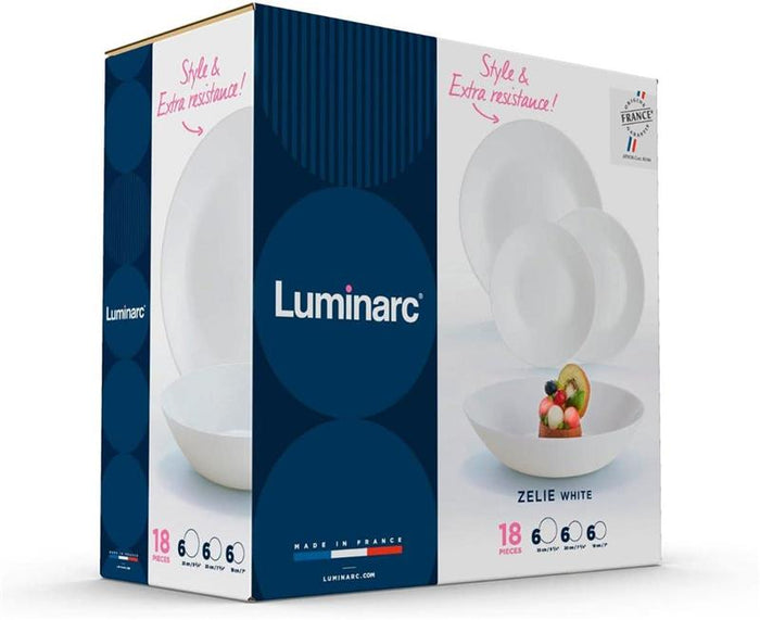LUMINARC SERVIZIO PIATTI ZELIE 18 PEZZI PER 6 PERSONE COLORE BIANCO - 6 FONDI - 6 PIANI - 6 FRUTTA - DESIGN MODERNO E LUCIDO