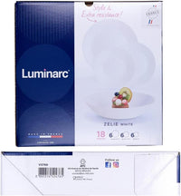 LUMINARC SERVIZIO PIATTI ZELIE 18 PEZZI PER 6 PERSONE COLORE BIANCO - 6 FONDI - 6 PIANI - 6 FRUTTA - DESIGN MODERNO E LUCIDO